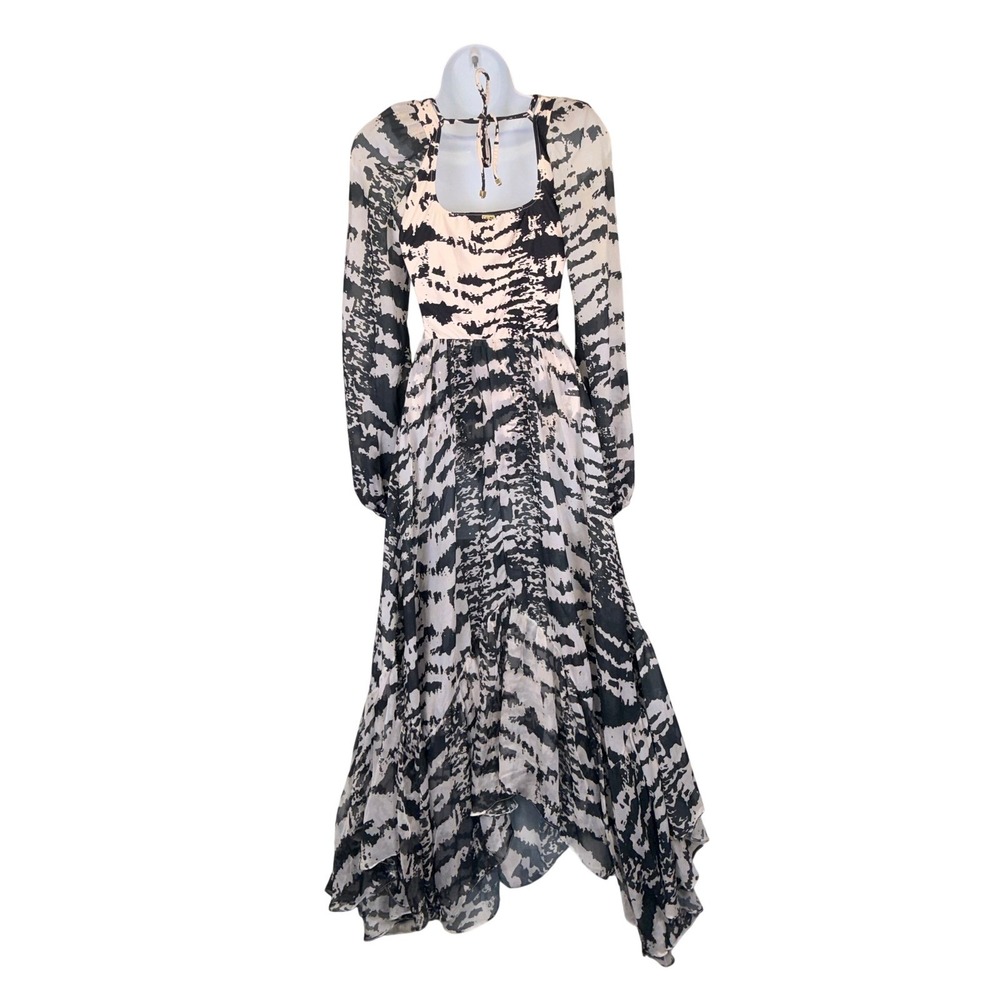 PatBO x Alessandra Ambrosio Zebra Print Cutout Maxi Dress M Quiet Luxury Boho - Picture 2 of 10